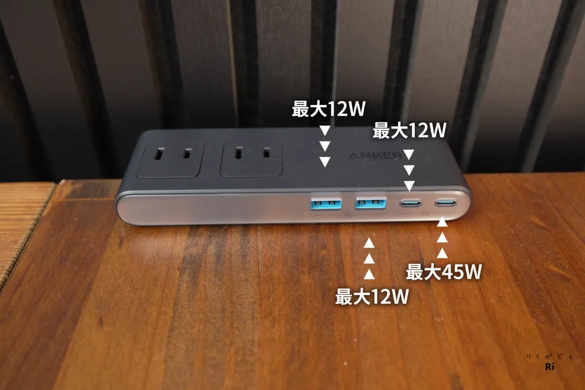 Nano Power Stripの4ポート使用時の電力配分