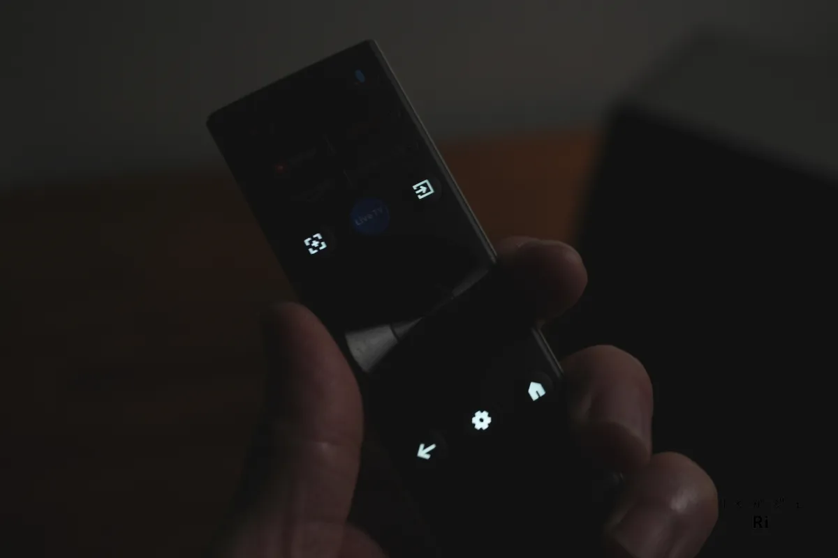 HORIZON 20 Proのリモコンが暗い場所で自動点灯している様子を写した写真
