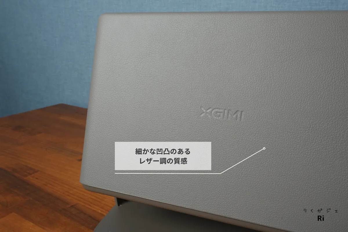 HORIZON 20 Proの本体に採用されたレザー調の凹凸質感を写したアップ写真
