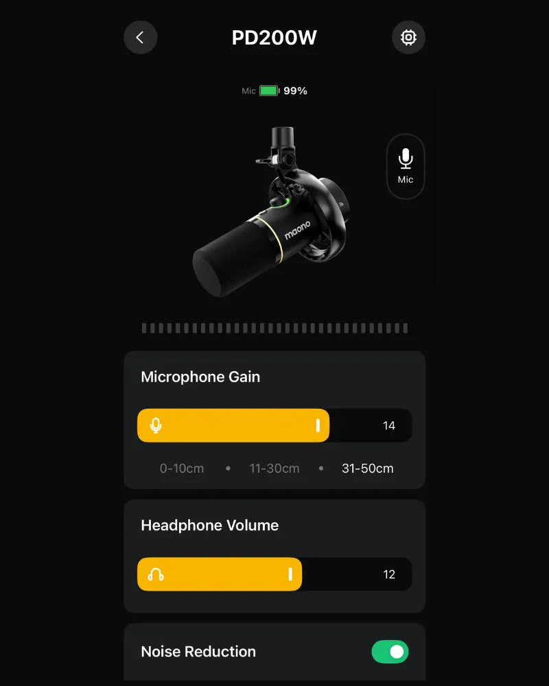 MAONO LinkスマホアプリのPD200W設定画面