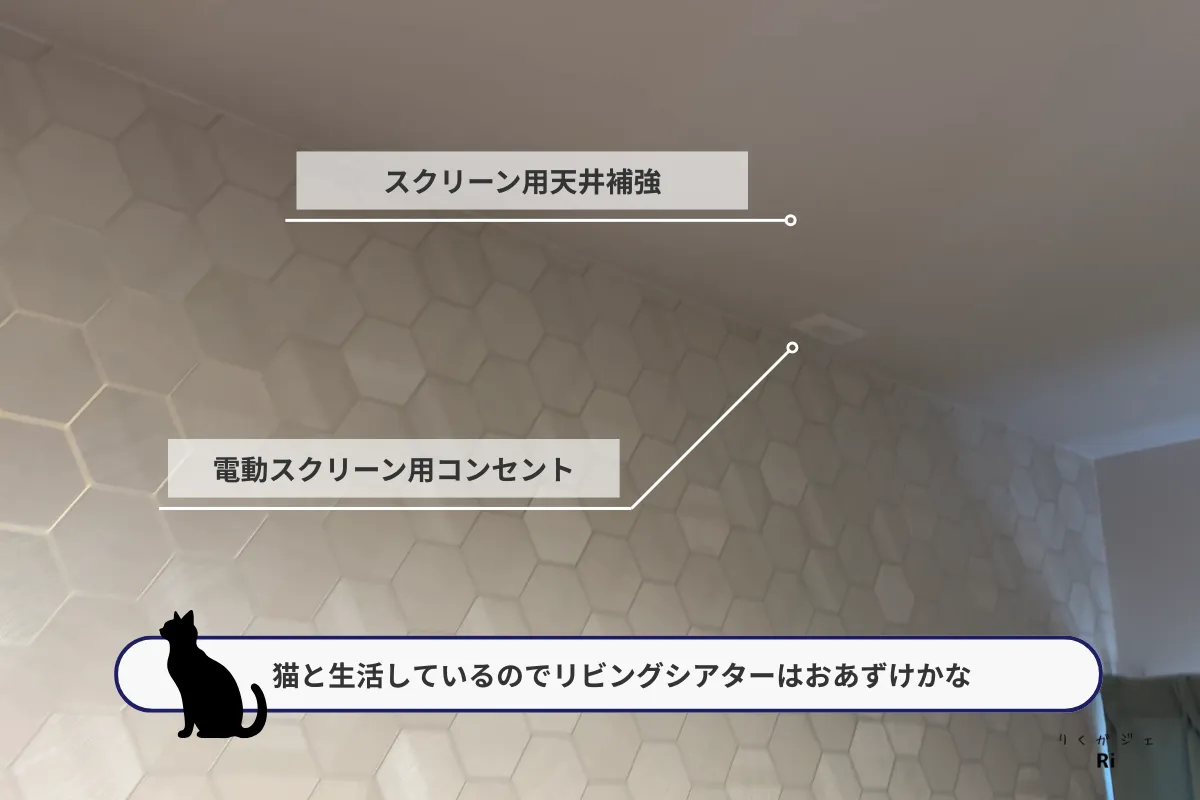 スクリーン用天井補強と電動スクリーン用コンセント