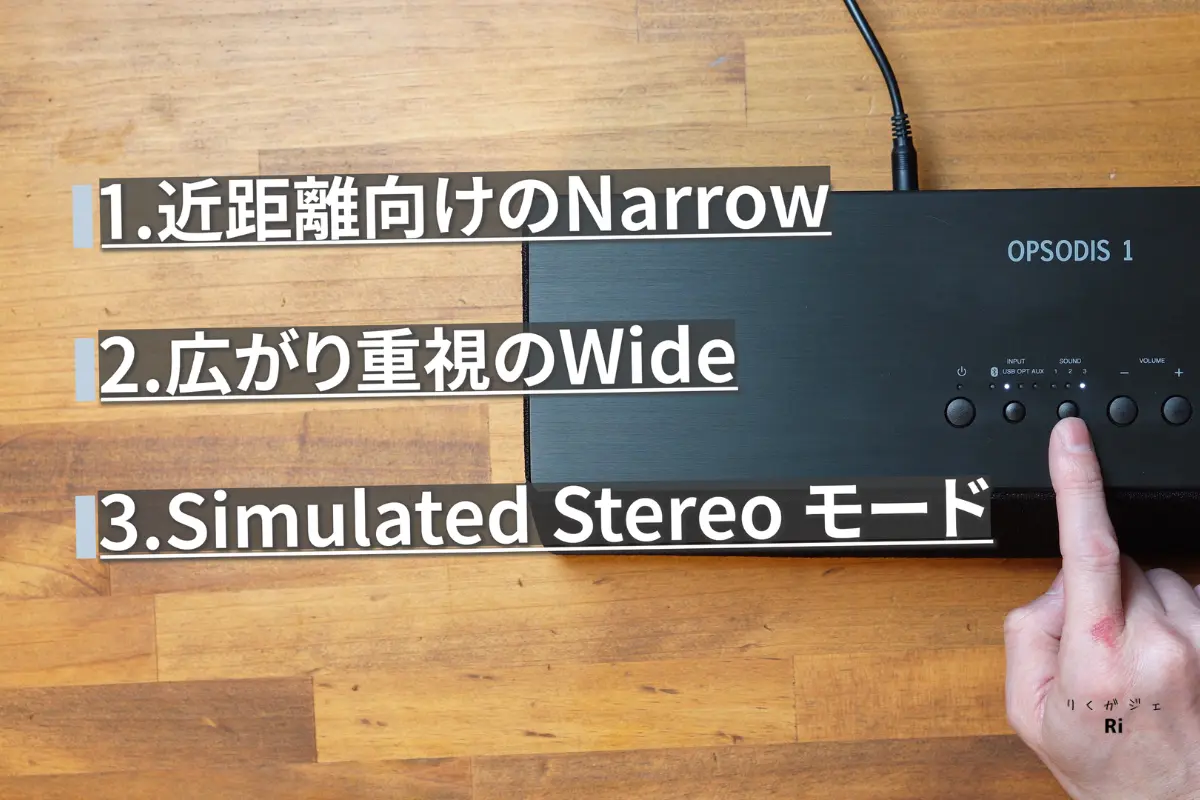 OPSODIS 1のサウンドモード切替(Narrow・Wide・Simulated Stereo)