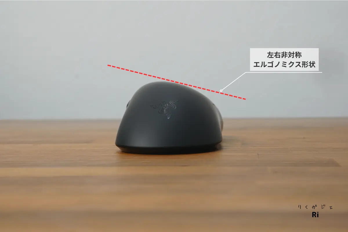 Razer DeathAdder V4 Pro 後方から見た左右非対称エルゴノミクス形状