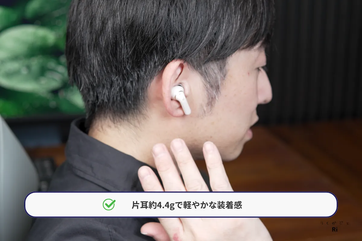 Soundcore P42iを耳に装着した様子
