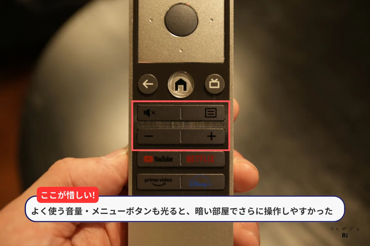 バックライトが点灯しない音量・メニューボタンを赤枠で強調。